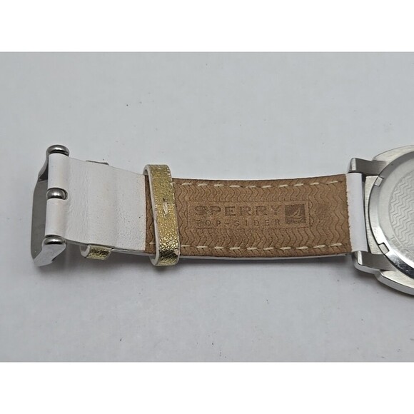Sperry Top Sider Womens Quartz Watch Bezel White Leather Strap New Battery 5 Atm - Picture 9 of 11